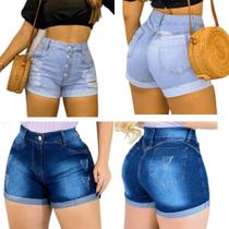Kit 3 Shorts Jeans Feminino Empina Bumbum Cintura Alta Premium