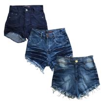 Kit 3 Shorts Jeans Premium Hot Pants Cintura Alta Atacado
