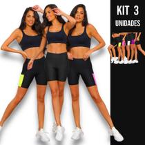 Kit 3 Shorts Leg Legging COM BOLSOS Cintura Alta Fitness Treino Casual Corrida Academia Cores 670