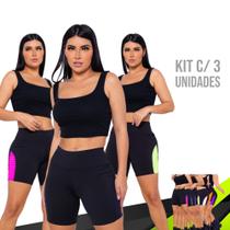 Kit 3 Shorts Leg Legging REDINHA Cintura Alta Fitness Treino Casual Corrida Academia Cores 669