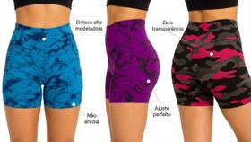 Kit 3 Shorts Marmorizados Femininos Fitness Cintura Alta
