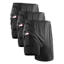 Kit 3 Shorts Masculino 2 em 1 Fitness Bermuda Para Treino