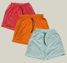 Kit 3 Shorts Masculino Elastano WSS Rosa Laranja Verde Água