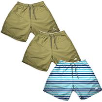 Kit 3 Shorts Masculino Liso Estampa Bege e Listrado Verão