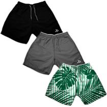 Kit 3 Shorts Masculino Verão Esportivo Estampado e liso