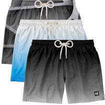 kit 3 Shorts Masculinos Verão Estampados Surf Boardshort Praia Esportiva Musculação