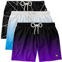 kit 3 Shorts Masculinos Verão Estampados Surf Boardshort Praia Esportiva Musculação
