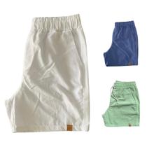 Kit 3 Shorts Mauricinho Plus Size Fio Tinto Linho 3 Bolsos