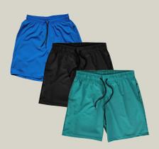 Kit 3 Shorts Praia Masculino Elastano WSS Azul Preto e Verde