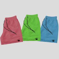 Kit 3 Shorts Praia Masculino Mauricinho Coroa e Cordão Preto Kit 3 Shorts Praia Masculino Mauricinho Coroa e Cordão Preto