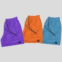 Kit 3 Shorts Praia Masculino Mauricinho Coroa e Cordão Preto Kit 3 Shorts Praia Masculino Mauricinho Coroa e Cordão Preto