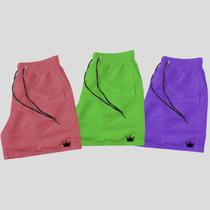 Kit 3 Shorts Praia Masculino Mauricinho Coroa e Cordão Preto Kit 3 Shorts Praia Masculino Mauricinho Coroa e Cordão Preto