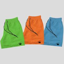 Kit 3 Shorts Praia Masculino Mauricinho Coroa e Cordão Preto Kit 3 Shorts Praia Masculino Mauricinho Coroa e Cordão Preto