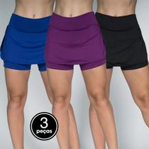 Kit 3 Shorts Saia Fitness Suplex Liso Academia Feminino