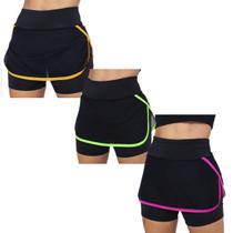 Kit 3 Shorts Saia Ginastica Academia Cintura Alta Fitness Tênis Suplex
