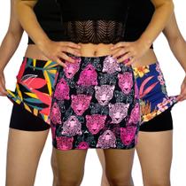 Kit 3 Shorts Saias Femininos Justos Elástico Estampas Sortidas Suplex PP ao Plus Size