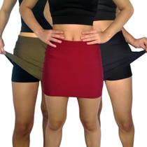 Kit 3 Shorts Saias Femininos Justos Elástico Lisos Cores Sortidas Suplex Pp ao Plus Size