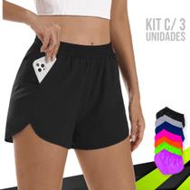 Kit 3 SHORTS TACTEL FEMININO Bolsos Academia Corrida Praia Yoga Bermuda 662