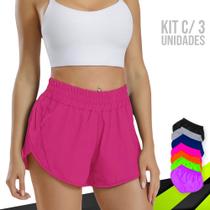 Kit 3 SHORTS TACTEL FEMININO Bolsos Academia Corrida Praia Yoga Bermuda 662