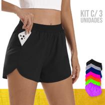Kit 3 SHORTS TACTEL FEMININO Bolsos Academia Corrida Praia Yoga Bermuda 662