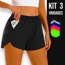 Kit 3 Shorts TACTEL Femininos Bolsos Academia Corrida Praia Yoga Bermuda 662