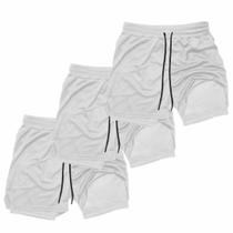 Kit 3 Shorts Treino Dry Fit Térmico 2 em 1 com Bolso para Celular e Porta-Toalha Calção Fitness Academia