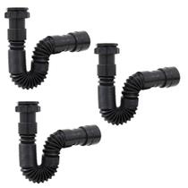 Kit 3 Sifão Sanfonado/Extensivo Universal Abs Preto Flexível