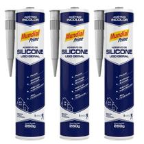 Kit 3 Silicone Acético Mundial Prime Transparente Vedação Construção 260g