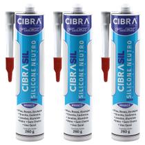 Kit 3 Silicone Cibrasil Neutro Pia Box Azulejo Granito Cerâmica Janelas Alumínio Vidro Cibra Flex 240g