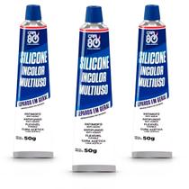 Kit 3 Silicone Transparente Acético Multiuso Automotivo Incolor 50g Kit 3 Silicone Transparente Acético Multiuso Automotivo Incolor 50g