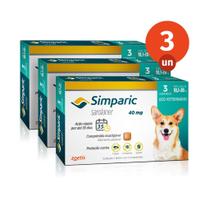 Kit 3 Simparic Antipulgas e Carrapatos para Cães de 10,1 a 20kg 3 Comprimidos 40mg Zoetis