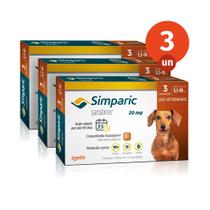 Kit 3 Simparic Antipulgas e Carrapatos para Cães de 5,1 a 10kg 3 Comprimidos 20mg Zoetis