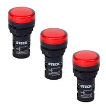 Kit 3 Sinaleiro Redondo Vermelho 22mm Led Slds2201 Steck