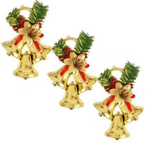 Kit 3 Sinos Dourados 15cm Laço Flor Enfeite Natal Decoração