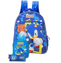 Kit 3 Sonic 989 Mochila Costas Lancheira E Estojo Cor Azul