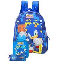 Kit 3 Sonic Mochila Costas Lancheira E Estojo Cor Azul