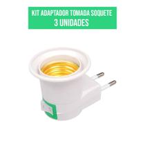 Kit 3 Soquete Bocal Para Lâmpada E27 Tomada Botão Liga Desliga