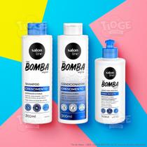 Kit 3 SOS Bomba Crescimento Cabelos Ondulados Cacheados Crespos Shampoo + Condicionador + Creme Pentear - Salon Line