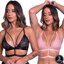 Kit 3 Soutien Vekyo Renda Cropped Strappy Sem Bojo Cecilia