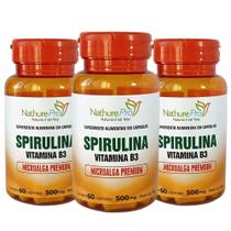 Kit 3 Spirulina Vitamina B3 Microalga Premium 60 Cápsulas 500mg - NathurePro