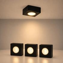 Kit 3 Spot Beiral Led Incluso de teto 3000k Branco Quente Bivolt Quadrado Preto ALUT000670-3 Alut