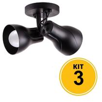 Kit 3 Spot de Sobrepor Direcionável Duplo Octa Plus 2xE27 - Preto