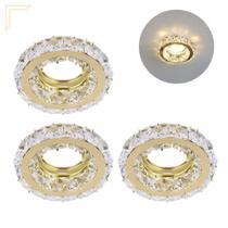 Kit 3 Spot Embutir Cristal K9 Inox Dourado Redondo Mr16