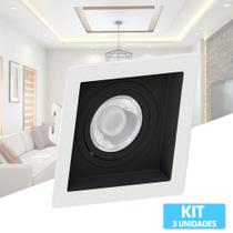 Kit 3 Spot Embutir Quadrado Mr11 Borda Branca Recuo Preto Kit 3 Spot Embutir Quadrado Mr11 Borda Branca Recuo Preto