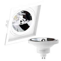 Kit 3 Spot Embutir Quadrado Recuado Ar111 Branco + Lâmpada Led 12w 2700k