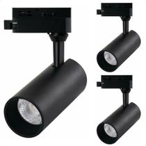 Kit 3 Spot Led Mr16 Para Trilho Eletrificado Preto 110/220v 6500k Frio