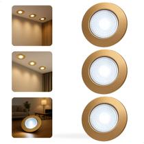 Kit 3 Spot Led Redondo Dourado 5w Branco Frio 6500k 9cm