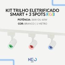 Kit 3 Spot Led Trilho Smart Inteligente 1 Metro 36w ou 60w RGB 110v 220v Branco ou Preto Neo Avant