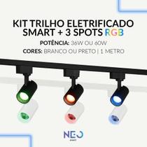 Kit 3 Spot Led Trilho Smart Inteligente 1 Metro 36w ou 60w RGB 110v 220v Branco ou Preto Neo Avant