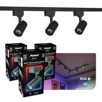 Kit 3 Spot Led + Trilho Smart Inteligente 1 Metro 36w RGB Colorido Bivolt Preto Avant Neo